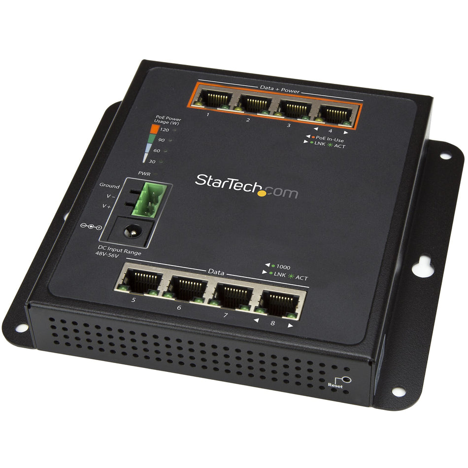 StarTech.com Industrial 8 Port Gigabit PoE Switch - 4 x PoE+ 30W - Power Over Ethernet - Hardened GbE Layer/L2 Managed Switch - Rugged High Power Gigabit Network Switch IP-30/-40C to +75C