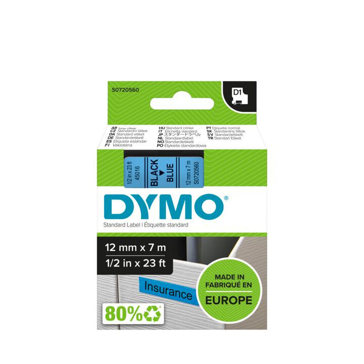 DYMO D1 Standard - Black on Blue - 12mm