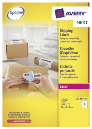 Avery L7166-250 self-adhesive label White 1500 pc(s)