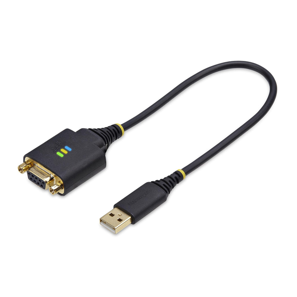 StarTech.com 1ft (30cm) USB to Null Modem Serial Adapter Cable, COM Retention, FTDI, USB-A to DB9 RS232, Interchangeable DB9 Nuts/Screws, Windows/macOS/Linux