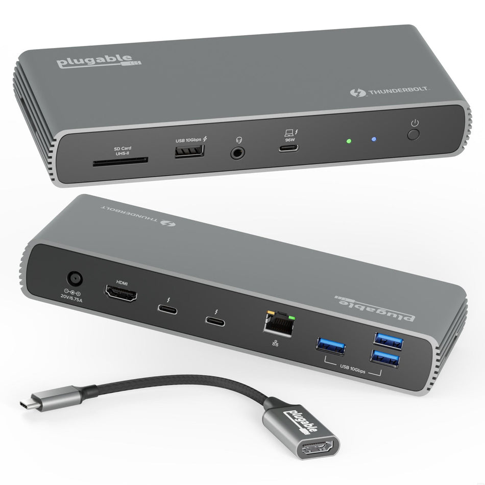 Plugable Technologies Thunderbolt 4 Dock with 100W Charging, Thunderbolt Certified, 3x Thunderbolt Ports, Laptop Docking Station Dual Monitor Single 8K or Dual 4K Monitor, 2.5G Ethernet, 1x SD, 4x USB