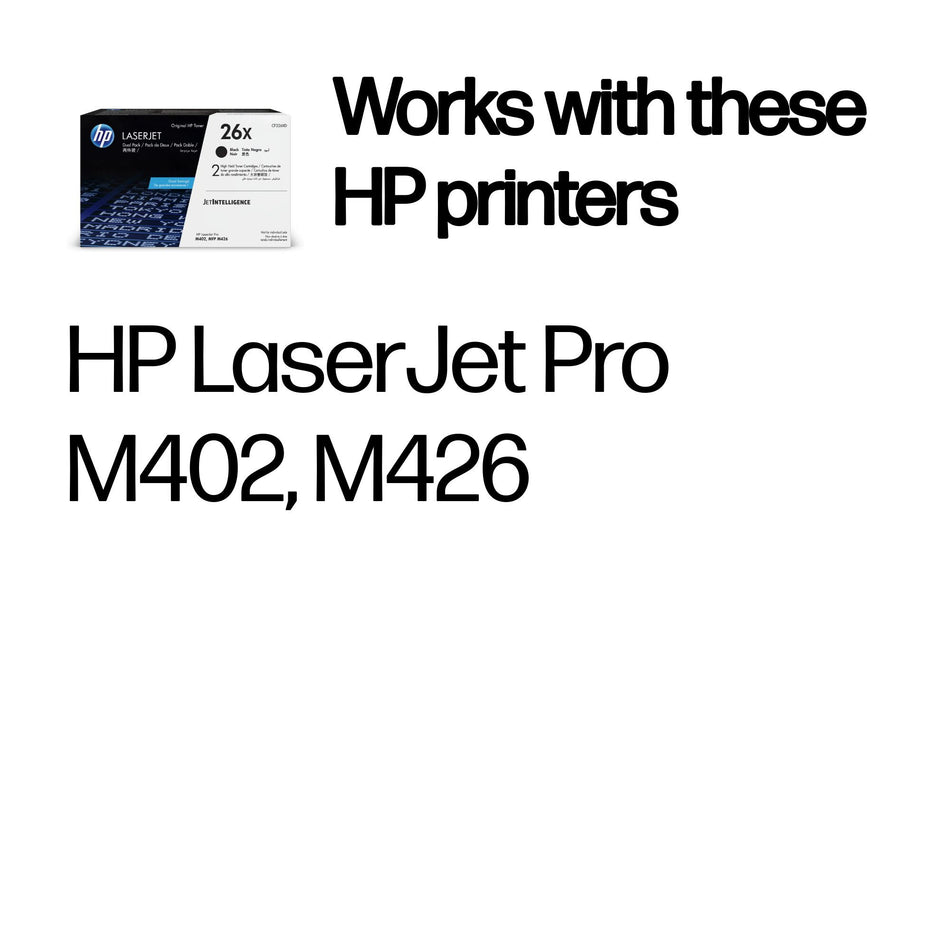 HP 26X 2-pack High Yield Black Original LaserJet Toner Cartridges