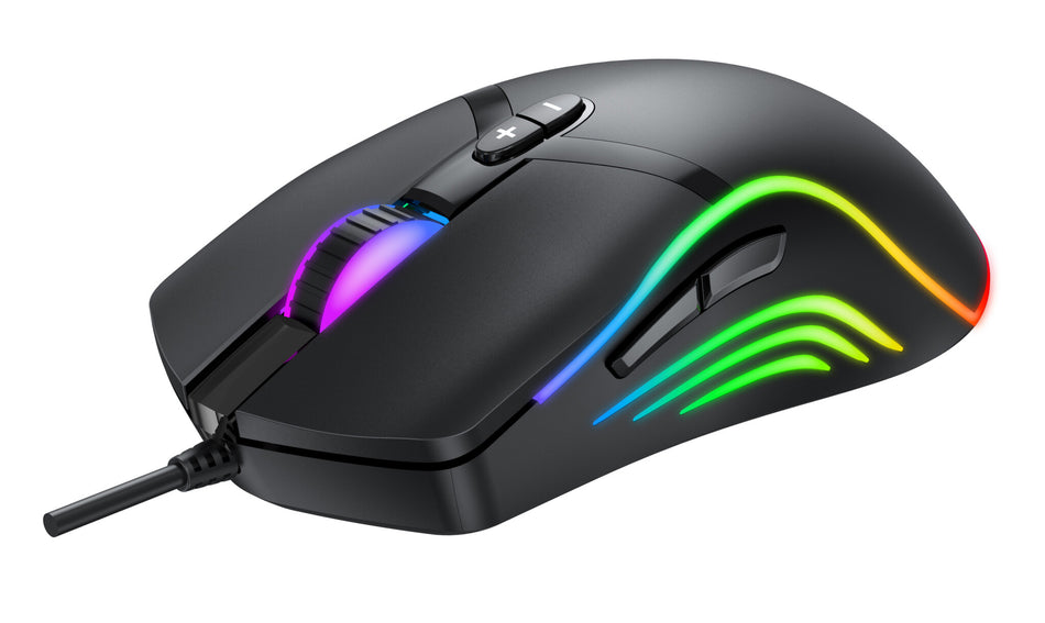 Varr Gaming USB Wired Mouse, Black (with massive amount of LED backlight effects), Adjustable DPI (1000, 1600, 3200 or 6400dpi), Seven Button with Scroll Wheel, LED backlights with millions of colour and effect changes, Popular USB-A connection, Optical,