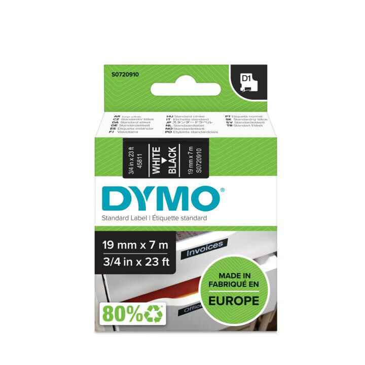 DYMO D1 Standard - White on Black - 19mm