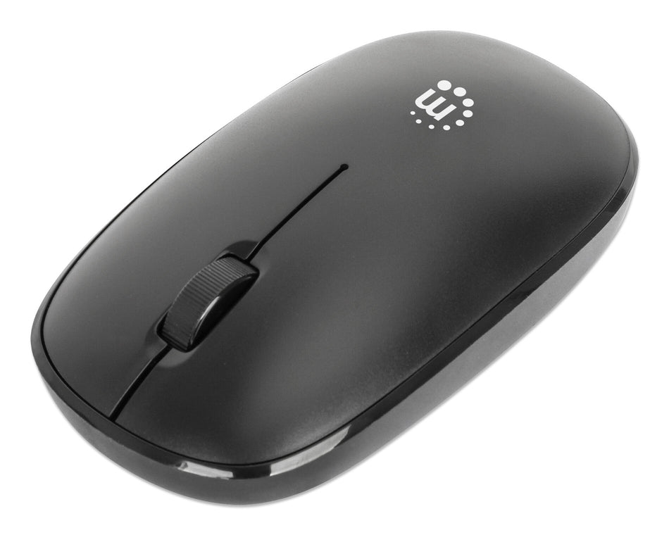 Manhattan MW3050 Wireless Optical Mouse, Black, 1200dpi, 2.4Ghz (up to 10m), USB, Ambidextrous, Three Button with Scroll Wheel, USB-A nano receiver, AA battery (included), Low friction base, USB version (most popular type, which is USB-A)