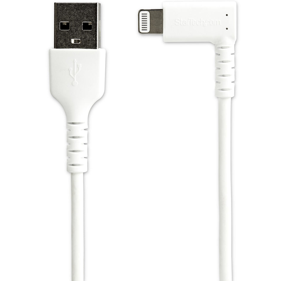 StarTech.com 6ft (2m) Durable USB A to Lightning Cable - White 90° Right Angled Heavy Duty Rugged Aramid Fiber USB Type A to Lightning Charging/Sync Cord - Apple MFi Certified - iPhone