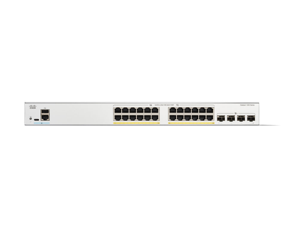 Cisco Catalyst 1300-24P-4X Managed Switch, 24 Port GE, PoE, 4x10GE SFP+, Limited Lifetime Protection (C1300-24P-4X)