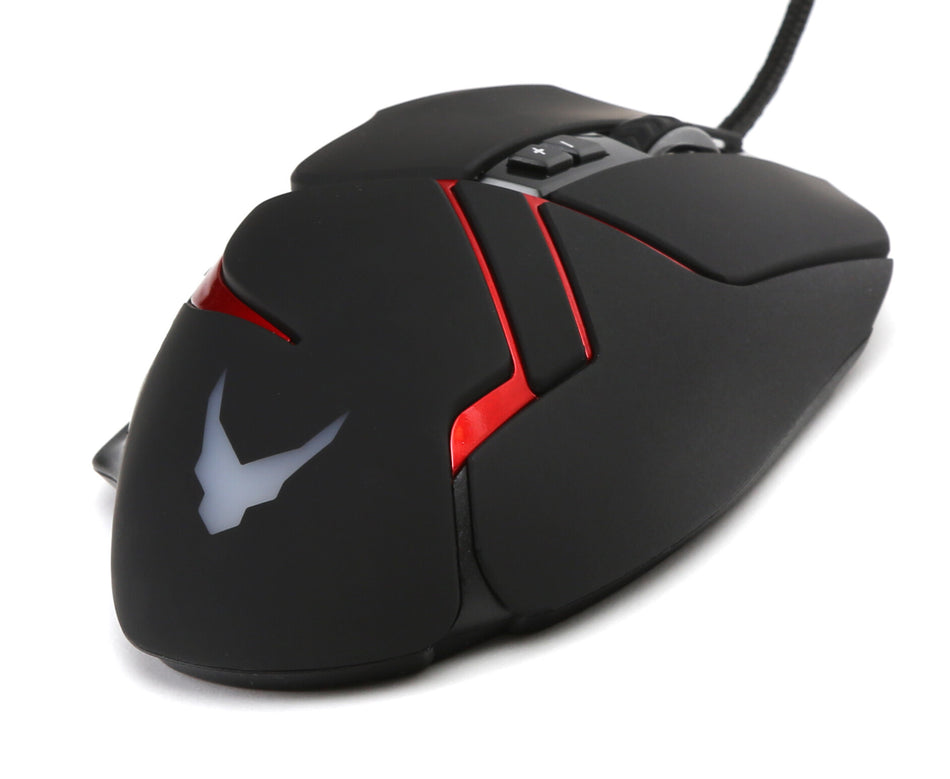 Varr Gaming USB Wired Mouse, Black (with 4 LED backlights), Adjustable DPI (1200, 1600, 2000 or 3200dpi), 8 Button with Scroll Wheel, Popular USB-A connection, Optical, Blister