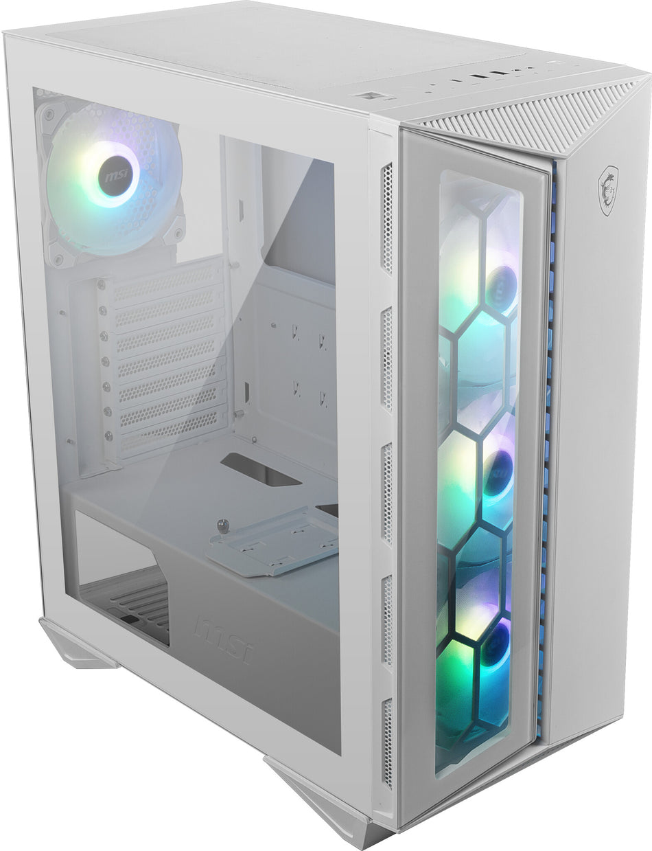 MSI MPG GUNGNIR 110R WHITE Mid Tower Gaming Computer Case 'White, 4x 120mm ARGB Fan, 1 to 6 ARGB Control board, USB Type-C, Tempered Glass, Center, ATX, mATX, mini-ITX'