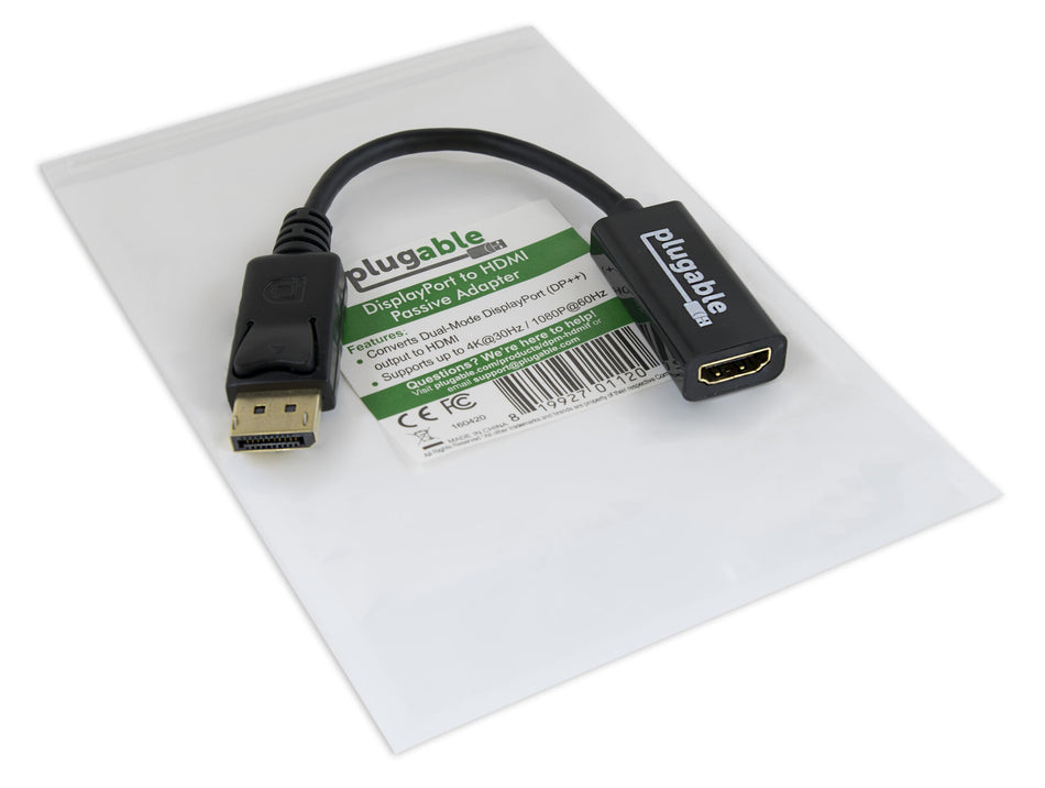 Plugable Technologies Passive DisplayPort to HDMI Adapter, Driverless, Compatible with Windows and Linux Systems and Displays up to 4K UHD 3840x2160@30Hz