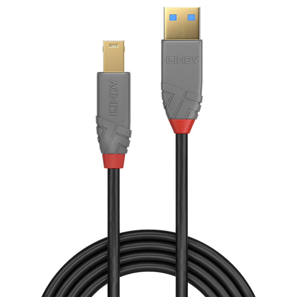 Lindy 0.5m USB 3.2 Type A to B Cable, 5Gbps, Anthra Line