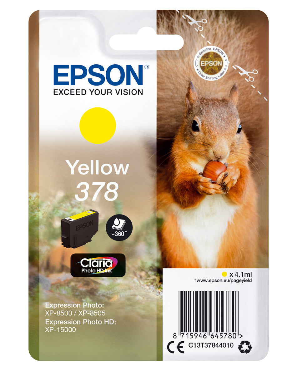 Epson Squirrel Singlepack Yellow 378 Claria Photo HD Ink