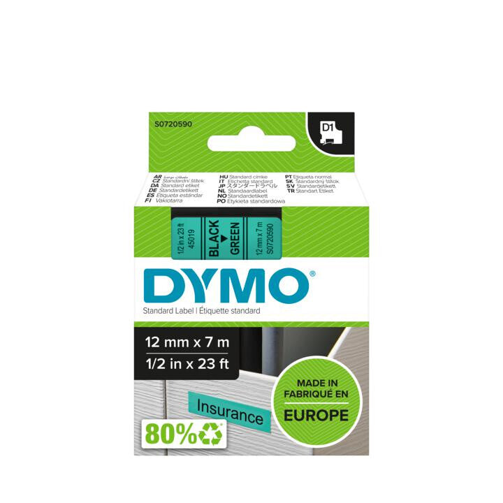 DYMO D1 Standard - Black on Green - 12mm