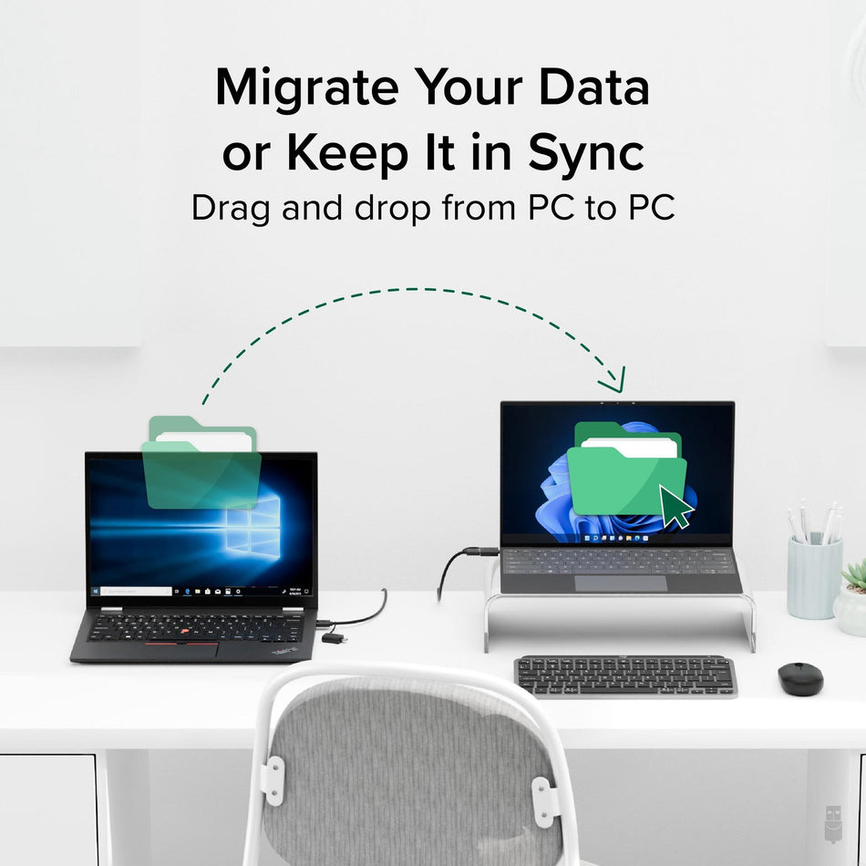 Plugable Technologies USB Data Transfer Cable PC to PC, Compatible with Windows USB C and USB 3.0, Transfer Files to New Computer with Included Bravura Easy Computer Sync Software, 6.6ft (USBC-TRAN)