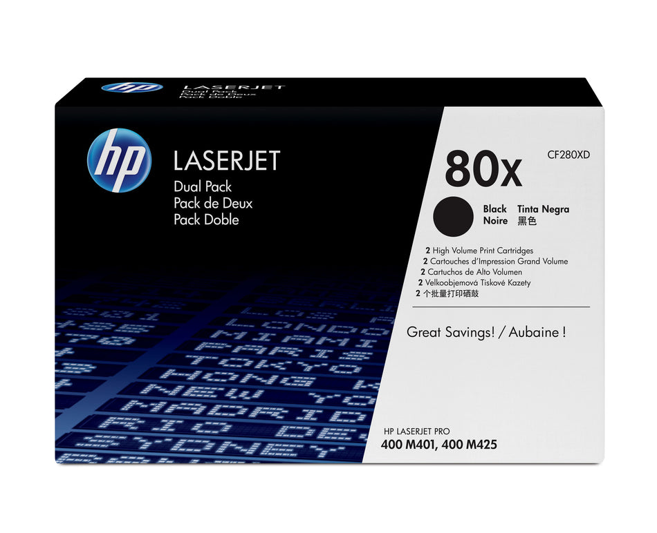 HP 80X 2-pack High Yield Black Original LaserJet Toner Cartridges