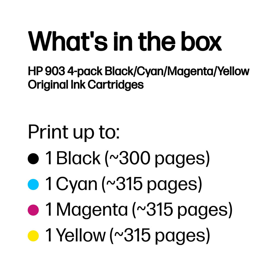 HP 903 4-pack Black/Cyan/Magenta/Yellow Original Ink Cartridges