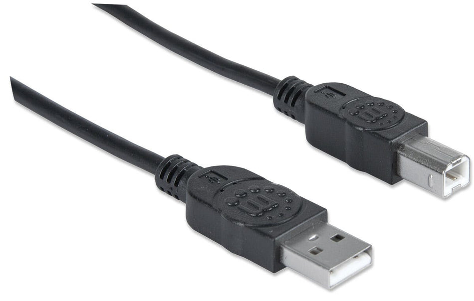 Manhattan USB-A to USB-B Cable, 1m, Male to Male, 480 Mbps (USB 2.0), Equivalent to USB2HAB1M, Hi-Speed USB, Black, Lifetime Warranty, Polybag