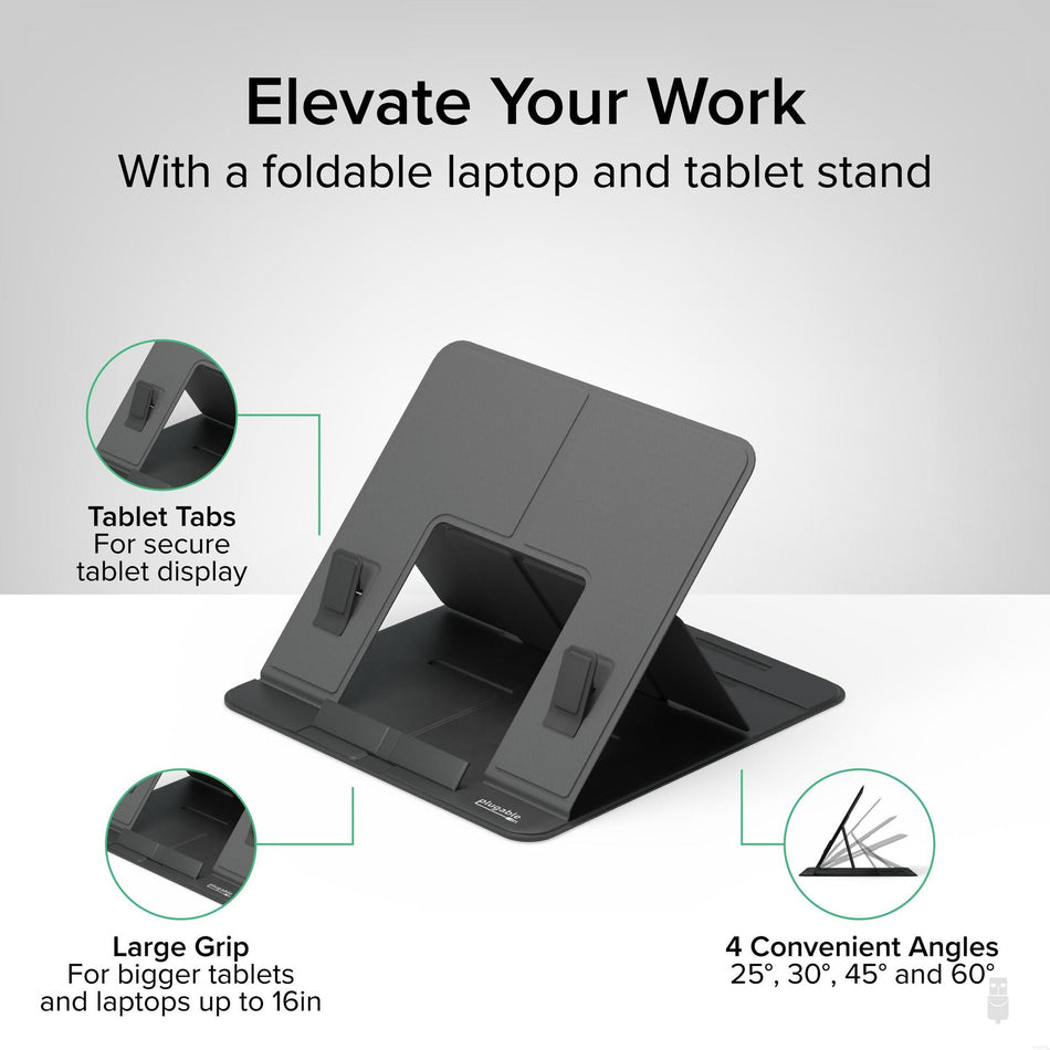 Plugable Technologies Foldable Laptop Stand with 4 Adjustable Angles for Tablets and Laptops up to 16", MacBook and PC, iPad Holder for Drawing Tablet (PT-STANDX)