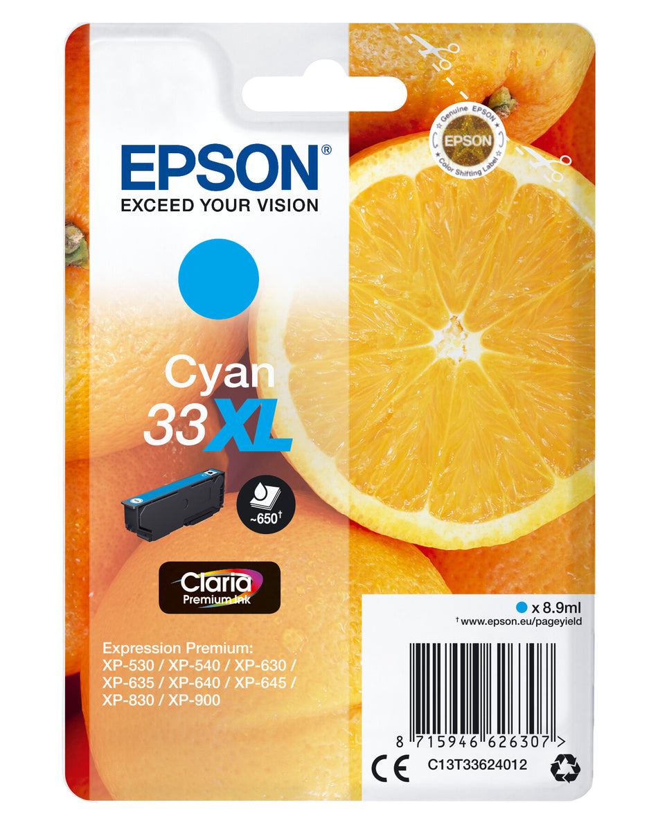 Epson Oranges Singlepack Cyan 33XL Claria Premium Ink