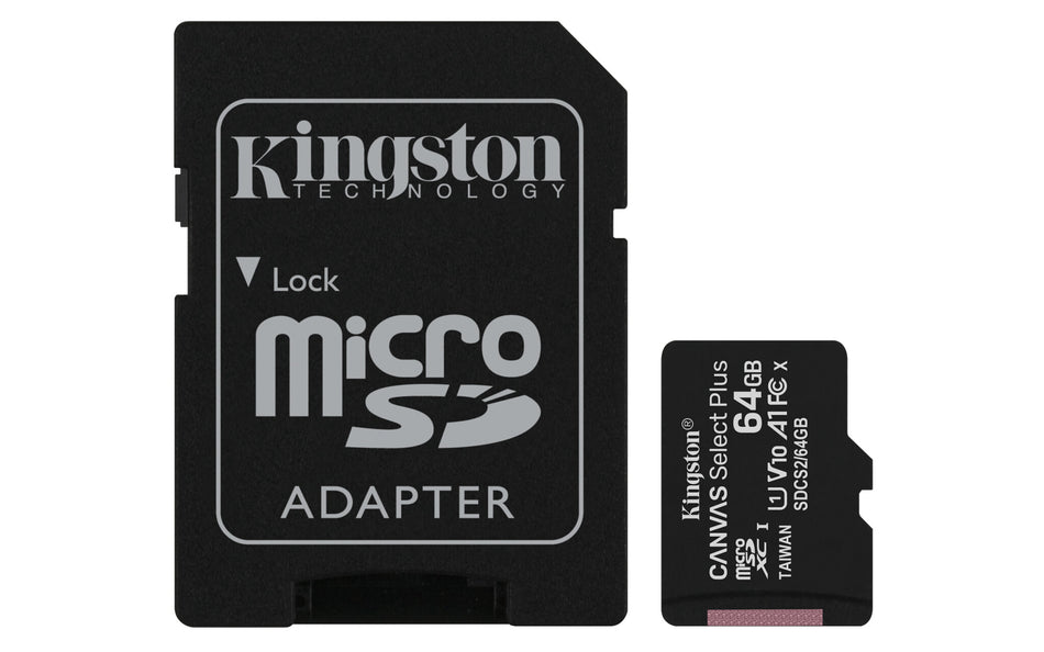 Kingston Technology 64GB micSDXC Canvas Select Plus 100R A1 C10 Two Pack + Single ADP