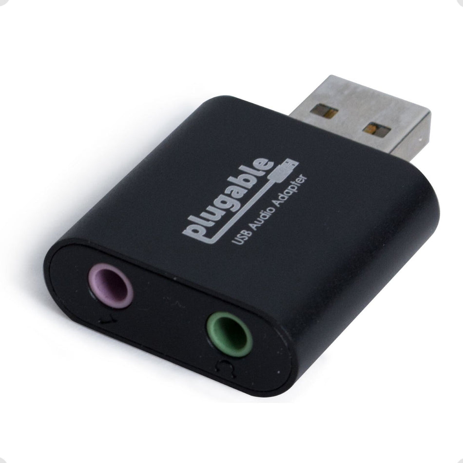 Plugable Technologies USB Audio Adapter with 3.5mm Speaker-Headphone and Microphone Jack, Add an External Stereo Sound Card to Any PC, Compatible with Windows, Mac, and Linux - Driverless