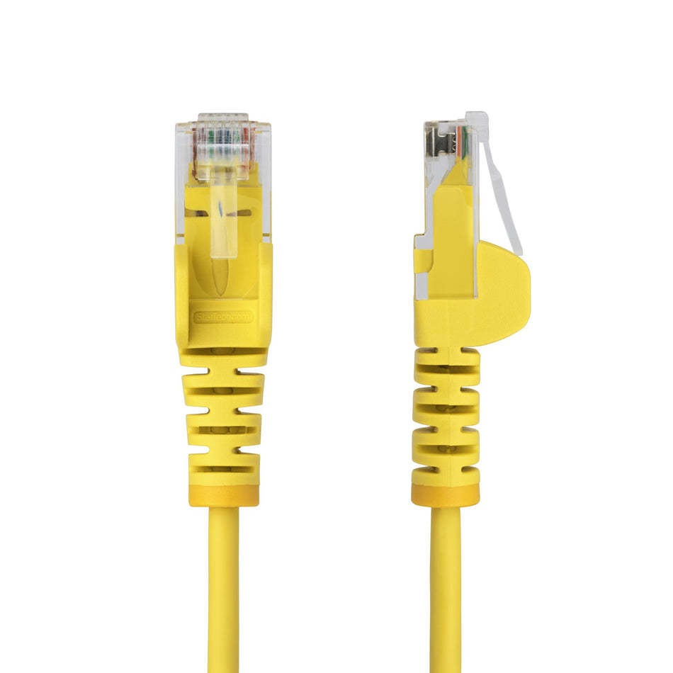 StarTech.com 15m Yellow Slim CAT6 Ethernet Cable, Snagless, 100W PoE, UTP, LSZH, 28AWG Pure Bare Copper Wire, Slim RJ45 Network Patch Cord w/Strain Reliefs, Fluke Tested