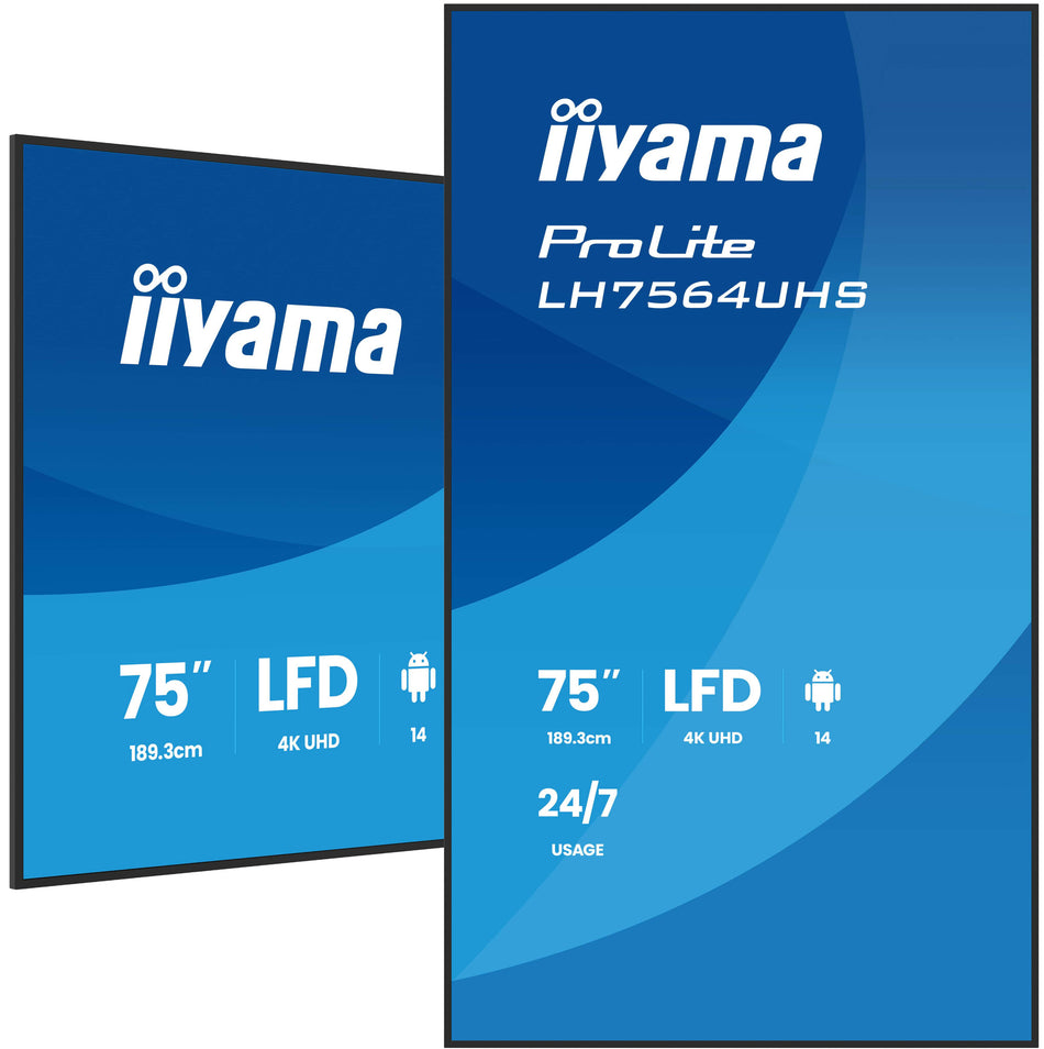 iiyama 75" 4K UHD Most powerful professional digital signage display with advanced control and connectivity options