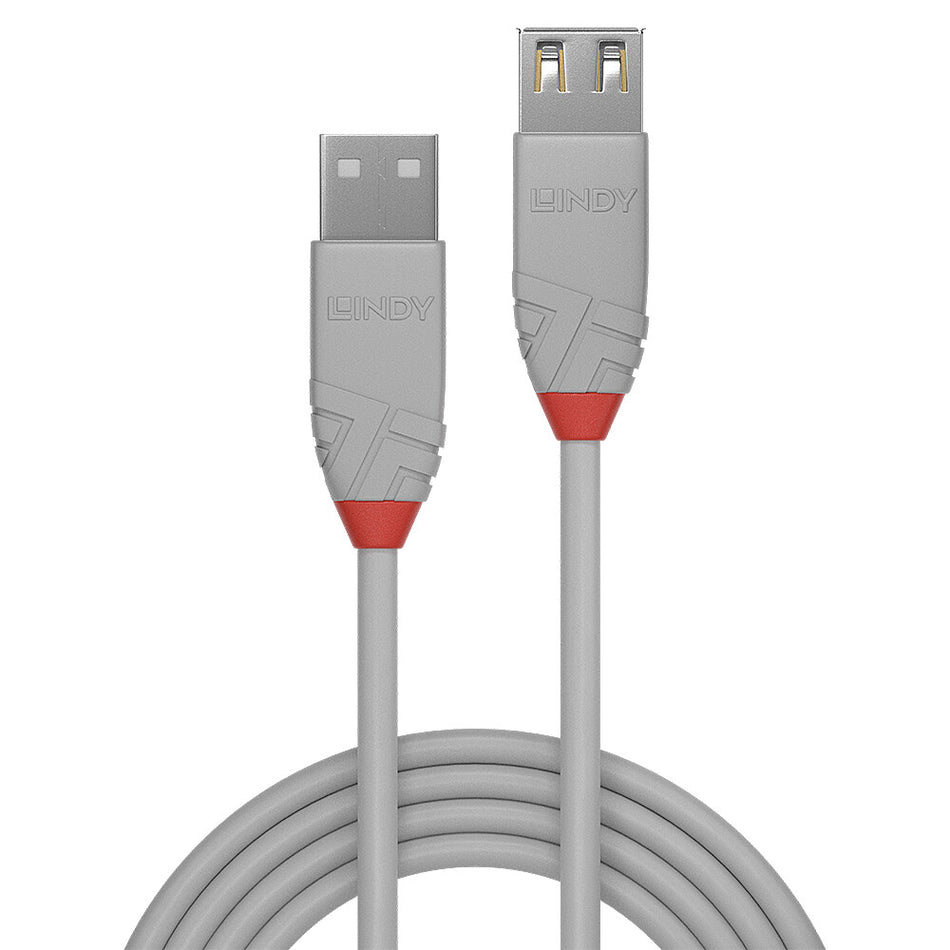 Lindy 3m USB 2.0 Type A Extension Cable, Anthra Line, Grey