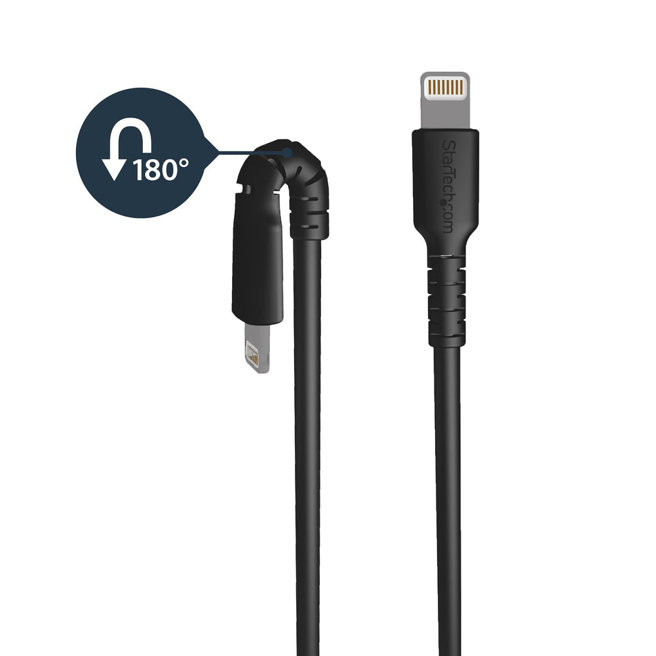 StarTech.com 6 foot (2m) Durable Black USB-A to Lightning Cable - Heavy Duty Rugged Aramid Fiber USB Type A to Lightning Charger/Sync Power Cord - Apple MFi Certified iPad/iPhone 12