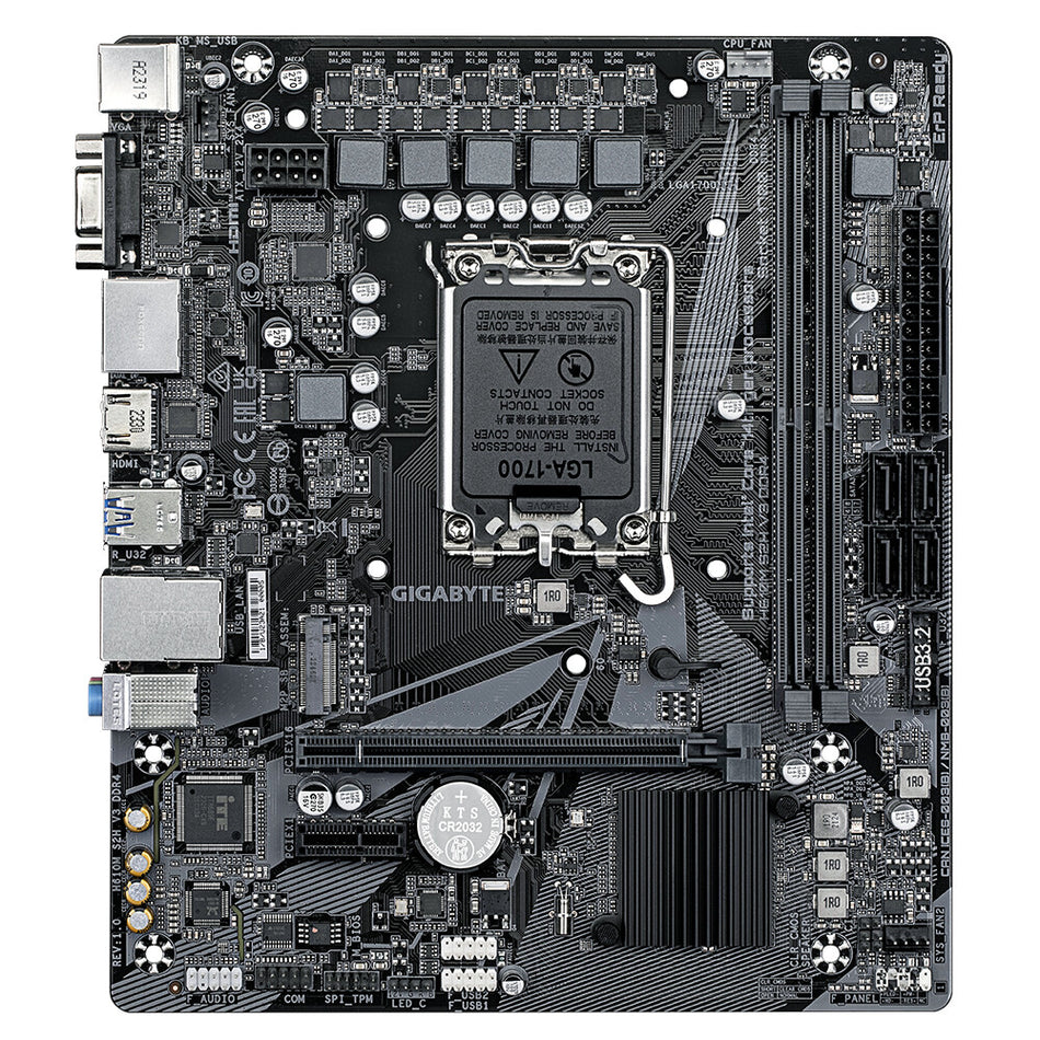 GIGABYTE H610M S2H V3 DDR4 Motherboard - Supports Intel Core 14th CPUs, 4+1+1 Hybrid Digital VRM, up to 3200MHz DDR4, 1xPCIe 3.0 M.2, GbE LAN , USB 3.2 Gen 1