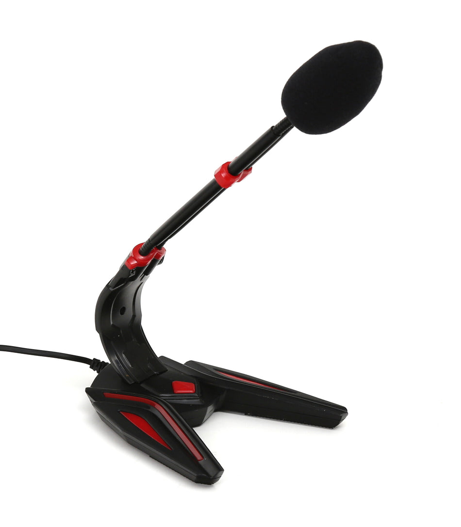 Varr Gaming 3.5mm Microphone with Stand, Adjustable 180°, Control panel (on/off, volume and backlight), Microphone sensitivity -58±2dB and omnidirectional, 3.5mm connection jack, Black/Red, Cable 1.5m