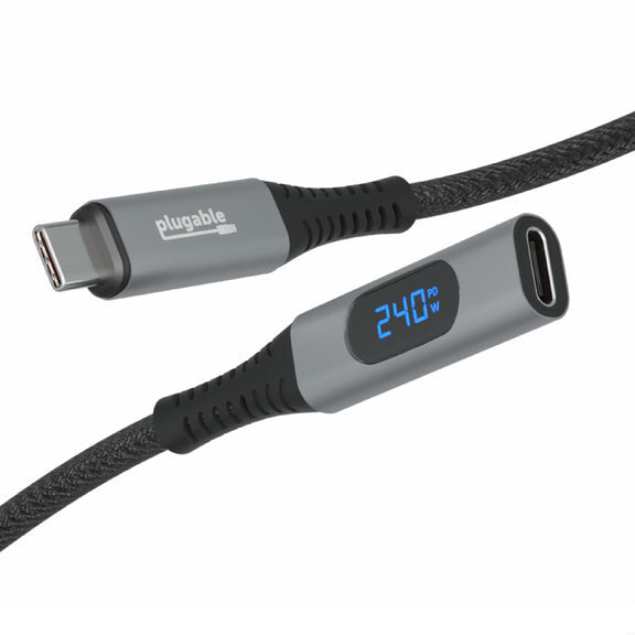 Plugable Technologies USB C Extension Cable 3.3 Ft, Digital Power Meter Tester for Monitoring USB-C Connections, Supports Fast Charging up to 240W, 4K 60Hz Display, 10Gbps Data, Digital Multimeter Tester