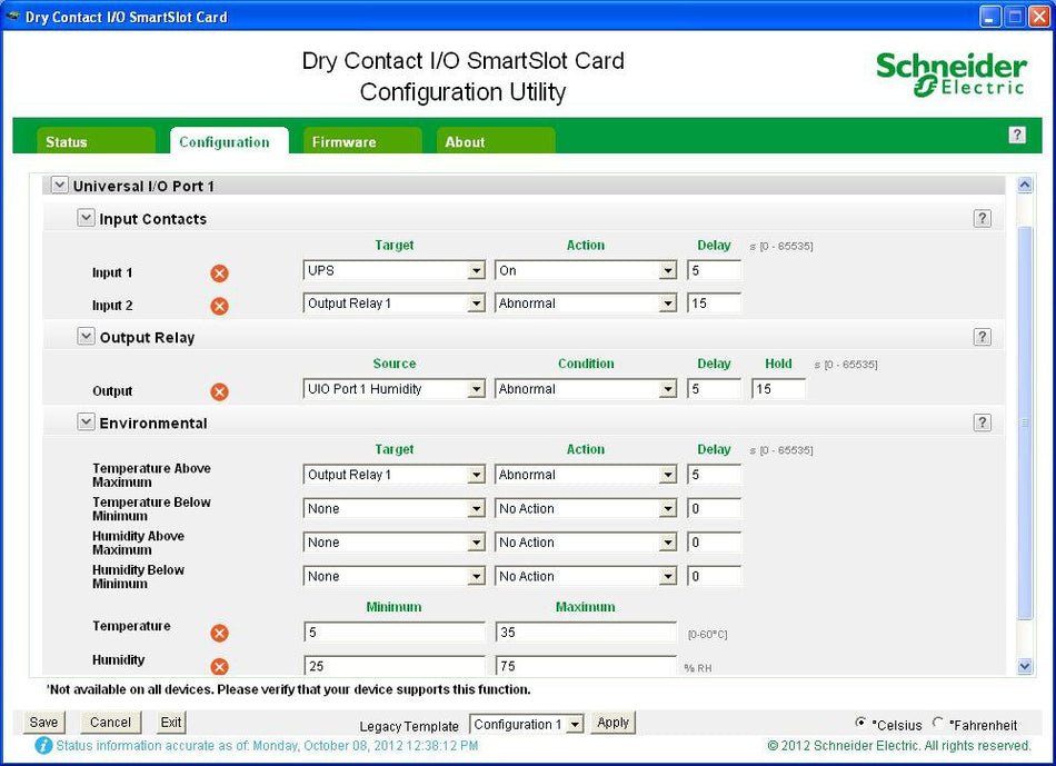 APC Dry contact, Management Options, Dry Contact I/O Card, monitor external UPS environmental sensors, output relays, and input contacts