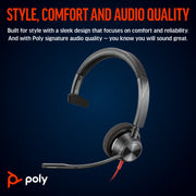 HP Poly Blackwire 3310 Monaural USB-C Headset +USB-C/A Adapter