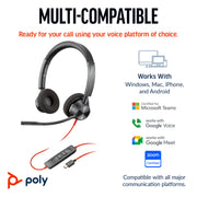 HP Poly Blackwire 3320 Stereo Microsoft Teams Certified USB-C Headset +USB-C/A Adapter