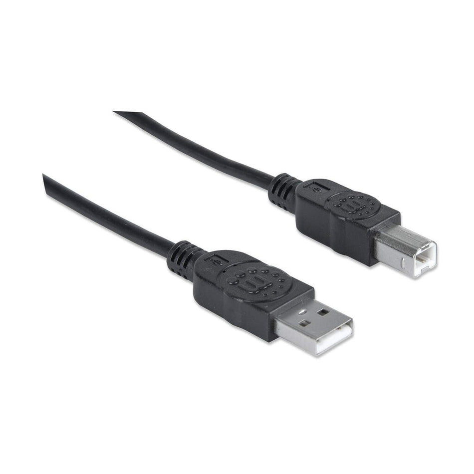 Manhattan USB-A to USB-B Cable, 1.8m, Male to Male, Black, 480 Mbps (USB 2.0), Equivalent to USB2HAB2M (except 20cm shorter), Hi-Speed USB, Lifetime Warranty, Polybag