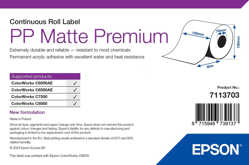 Epson 7113703 printer label White Self-adhesive printer label