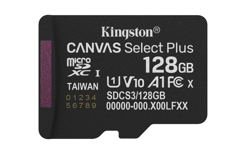 Kingston Technology 128GB micSDXC Canvas Select Plus Gen3 150R A1 Single Pack w/o ADP