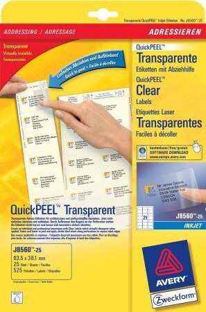 Avery J8560-25 printer label Transparent