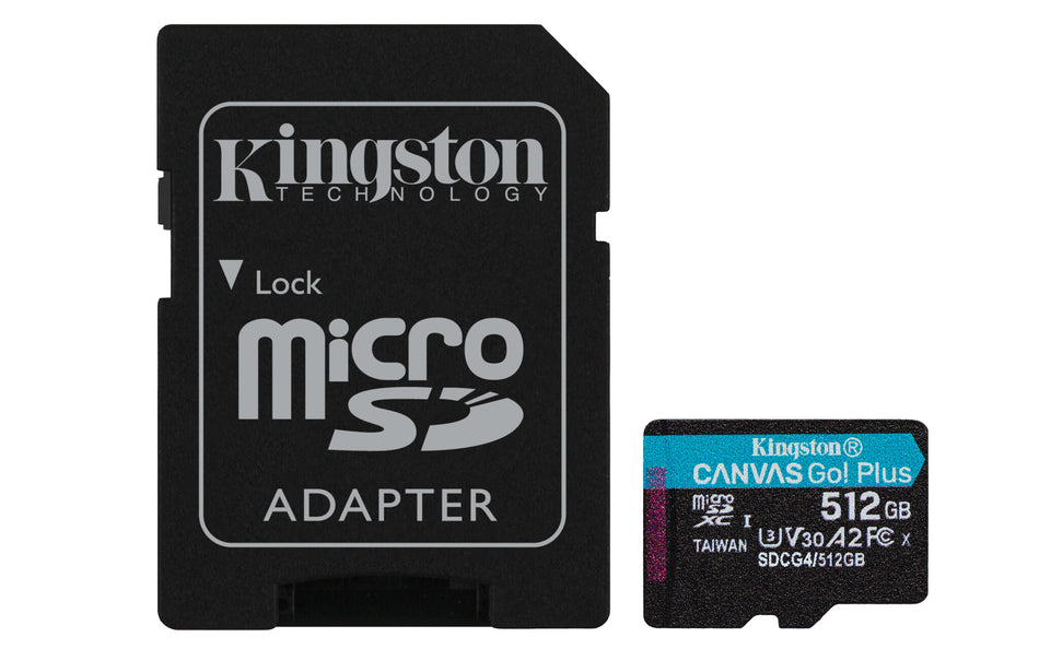 Kingston Technology 512GB microSDXC Canvas Go Plus Gen4 200MB/s A2 U3 V30 Card + Adapter
