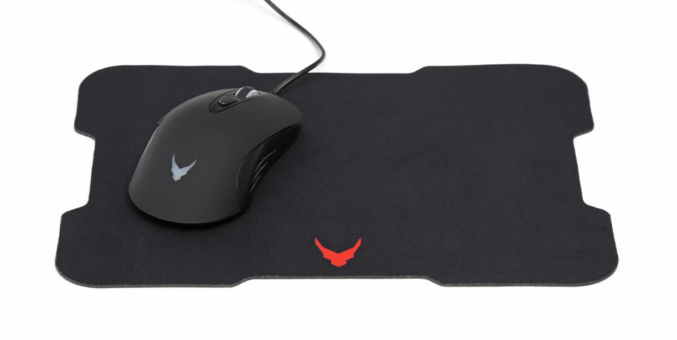 Varr Gaming Mouse and Mousepad/Mat Set, Gaming Mouse: Wired USB Mouse (Black/Blue), Adjustable DPI (800, 1200, 2400 or 3200dpi), 6 Button with Scroll Wheel, Popular USB-A connection, Optical, LED 7 colours backlight, Mousepad/Mat:, Size 295x210x2mm, Black