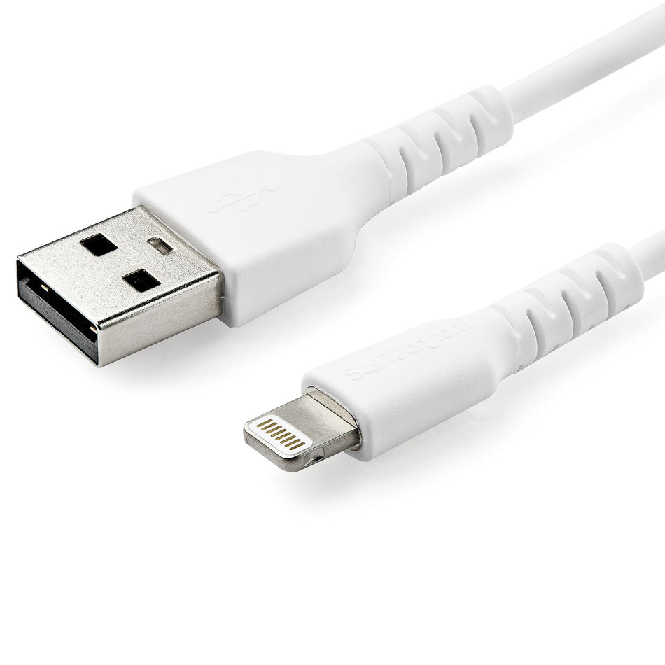 StarTech.com 6 foot (2m) Durable White USB-A to Lightning Cable - Heavy Duty Rugged Aramid Fiber USB Type A to Lightning Charger/Sync Power Cord - Apple MFi Certified iPad/iPhone 12