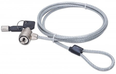 Manhattan Laptop Lock (Kensington) with two keys, Compatible with Kensington standard style locks, 1.5m cable, Anti theft, Strong steel cable - metal with clear PVC jacket, Notebook, Lifetime Warranty