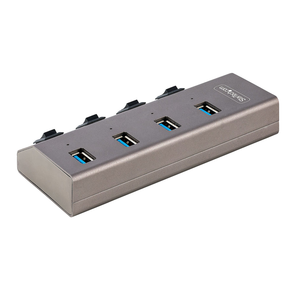 StarTech.com 4-Port Self-Powered USB-C Hub with Individual On/Off Switches, USB 3.0 5Gbps Expansion Hub w/Power Supply, Desktop/Laptop USB-C to USB-A Hub, USB Type C Hub w/BC 1.2