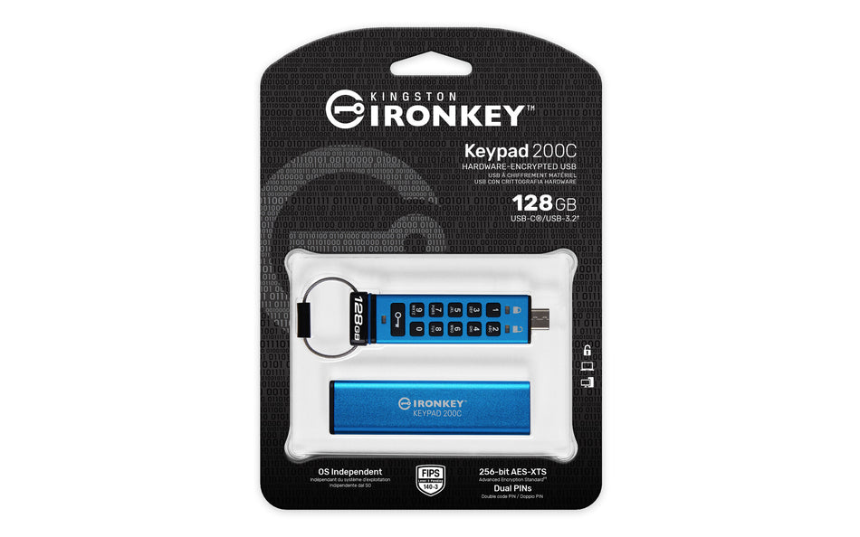 Kingston Technology IronKey 128GB USB-C Keypad 200C, FIPS 140-3 Lvl 3 (Pending) AES-256