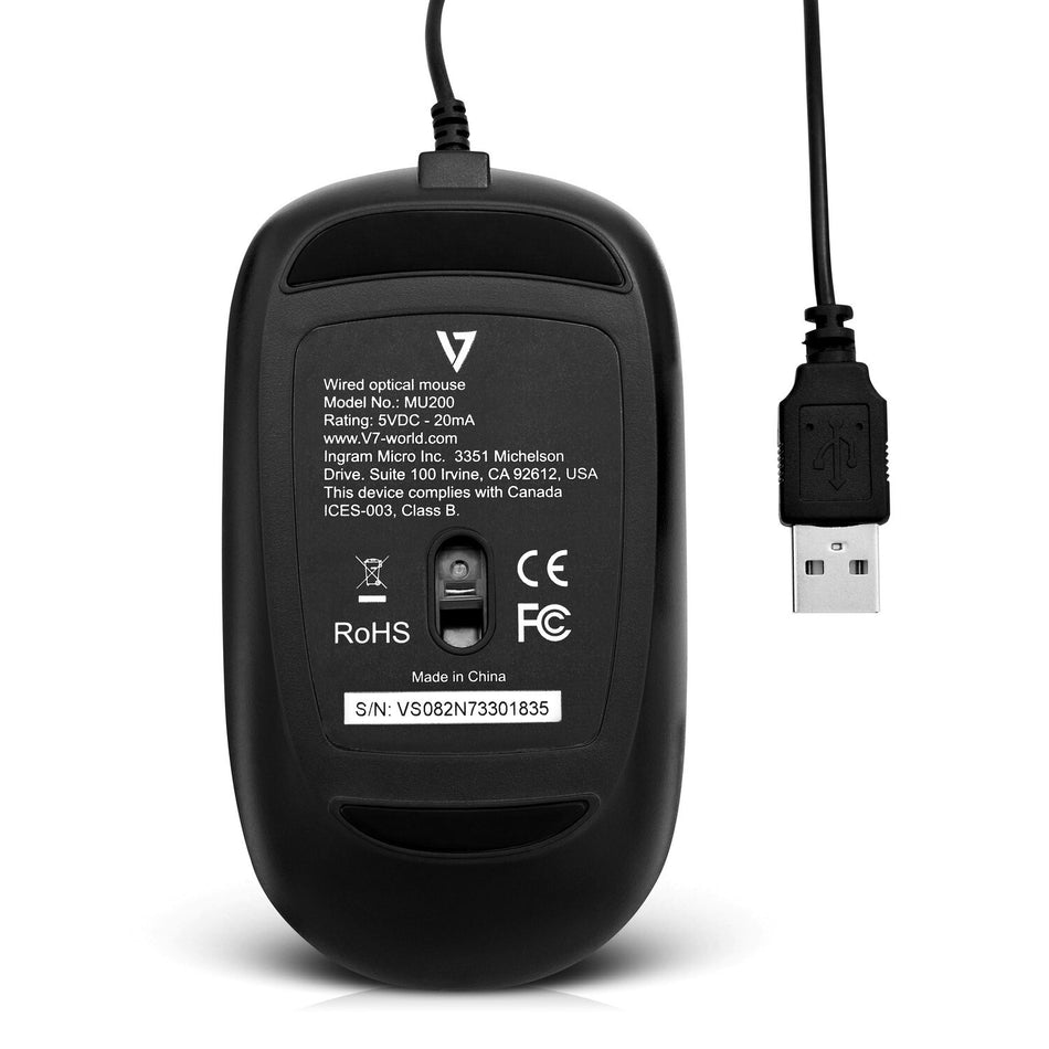 V7 Low Profile USB Optical Mouse - Black