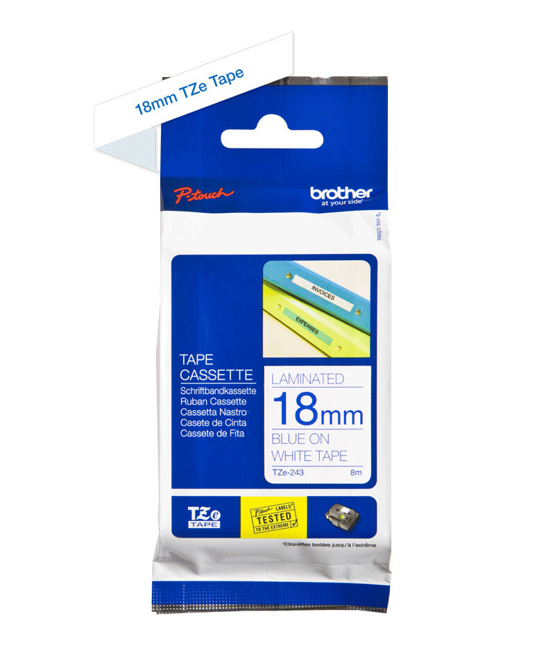 Brother TZE-243 label-making tape Blue on white