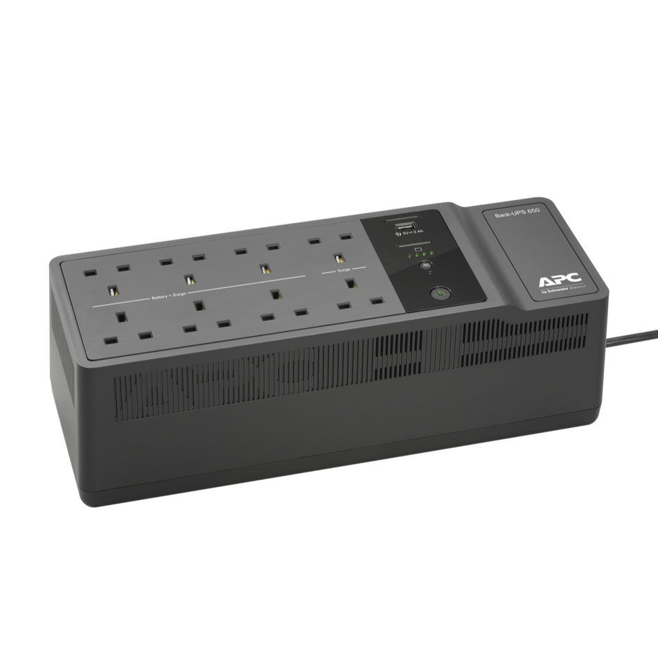 APC Back-UPS, 650VA/400W Floor/Wall Mount, 230V, 8x British BS1363A outlets, USB Type A Port, User Replaceable Battery