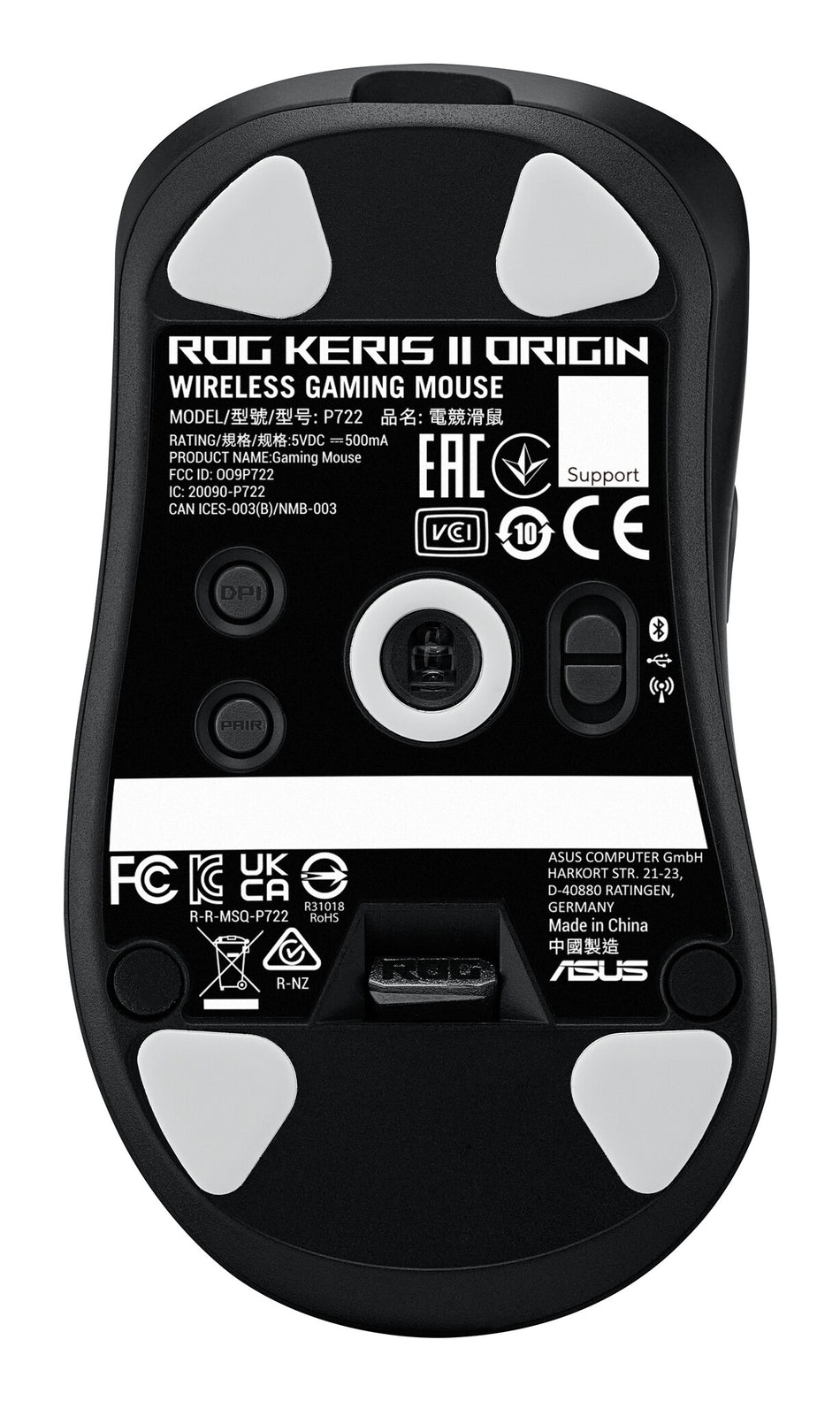ASUS ROG Keris II Origin BLK mouse Gaming Right-hand RF Wireless + Bluetooth + USB Type-A Optical 42000 DPI