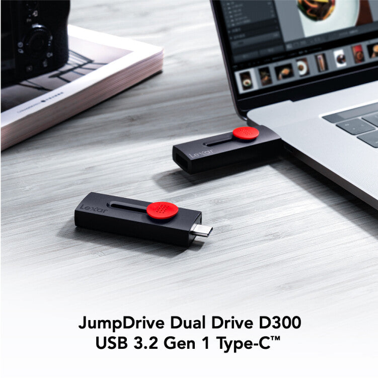Lexar JumpDrive Dual Drive D300 USB flash drive 256 GB USB Type-A / USB Type-C 3.2 Gen 1 (3.1 Gen 1) Black